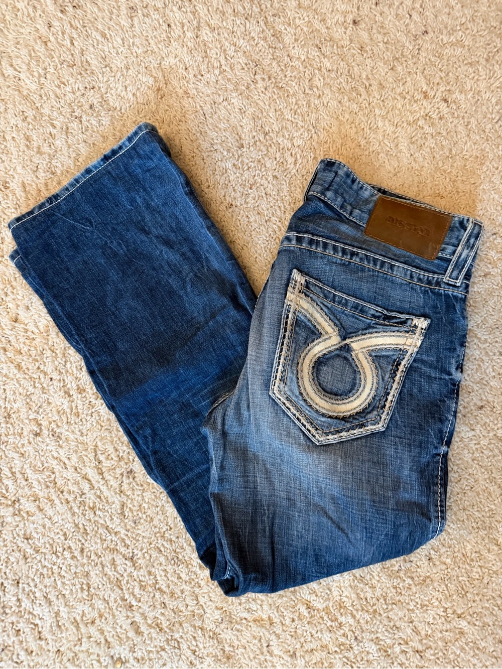 Big Star Men's Bootcut Jeans in Dark Blue with Light Embroidered Pocket